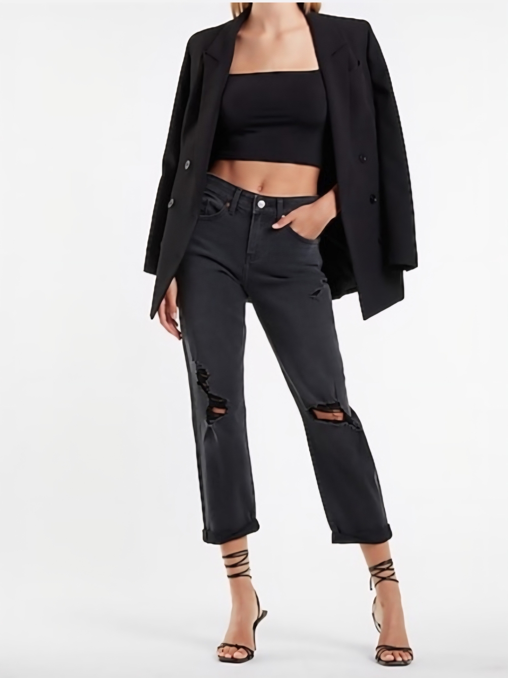 Express Black Distressed Boyfriend Jeans 14